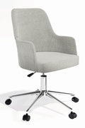 Louis çalışma sandalyesi, açık gri keten döşeme, krom ayak, ön çapraz açı