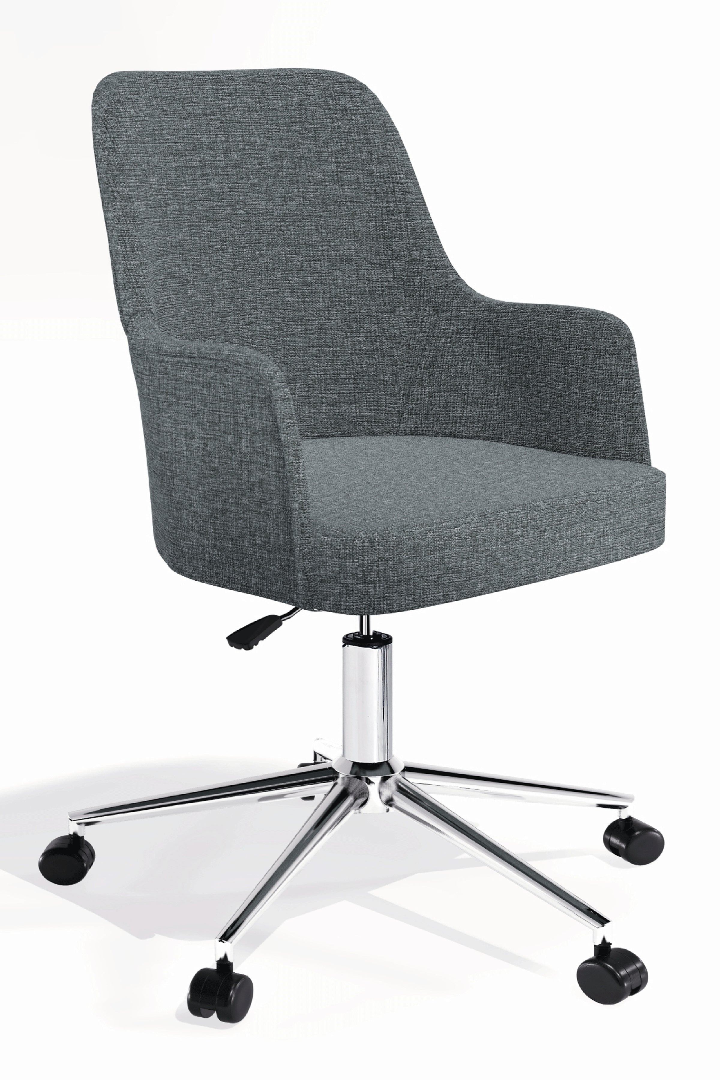 Louis Çalışma Sandalyesi – Silinebilir Keten Kumaş (Gri - Krom Ayak)