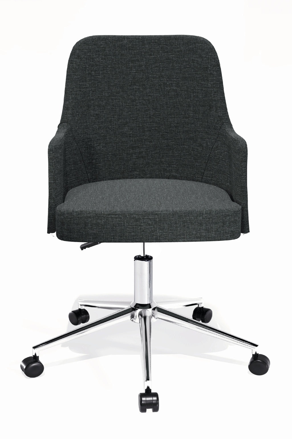 Louis Çalışma Sandalyesi – Silinebilir Keten Kumaş (Koyu Gri - Krom Ayak)
