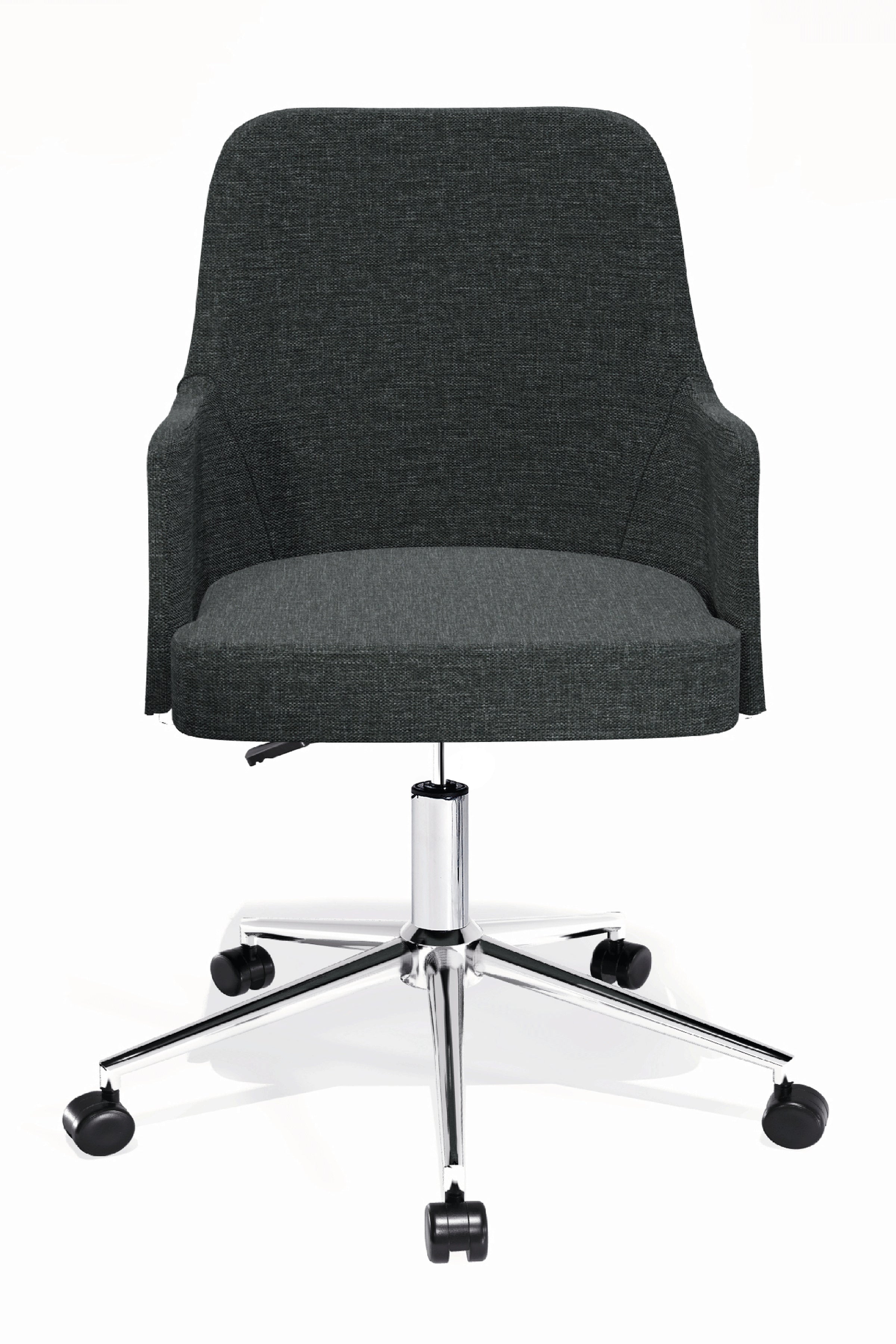 Louis Çalışma Sandalyesi – Silinebilir Keten Kumaş (Koyu Gri - Krom Ayak)