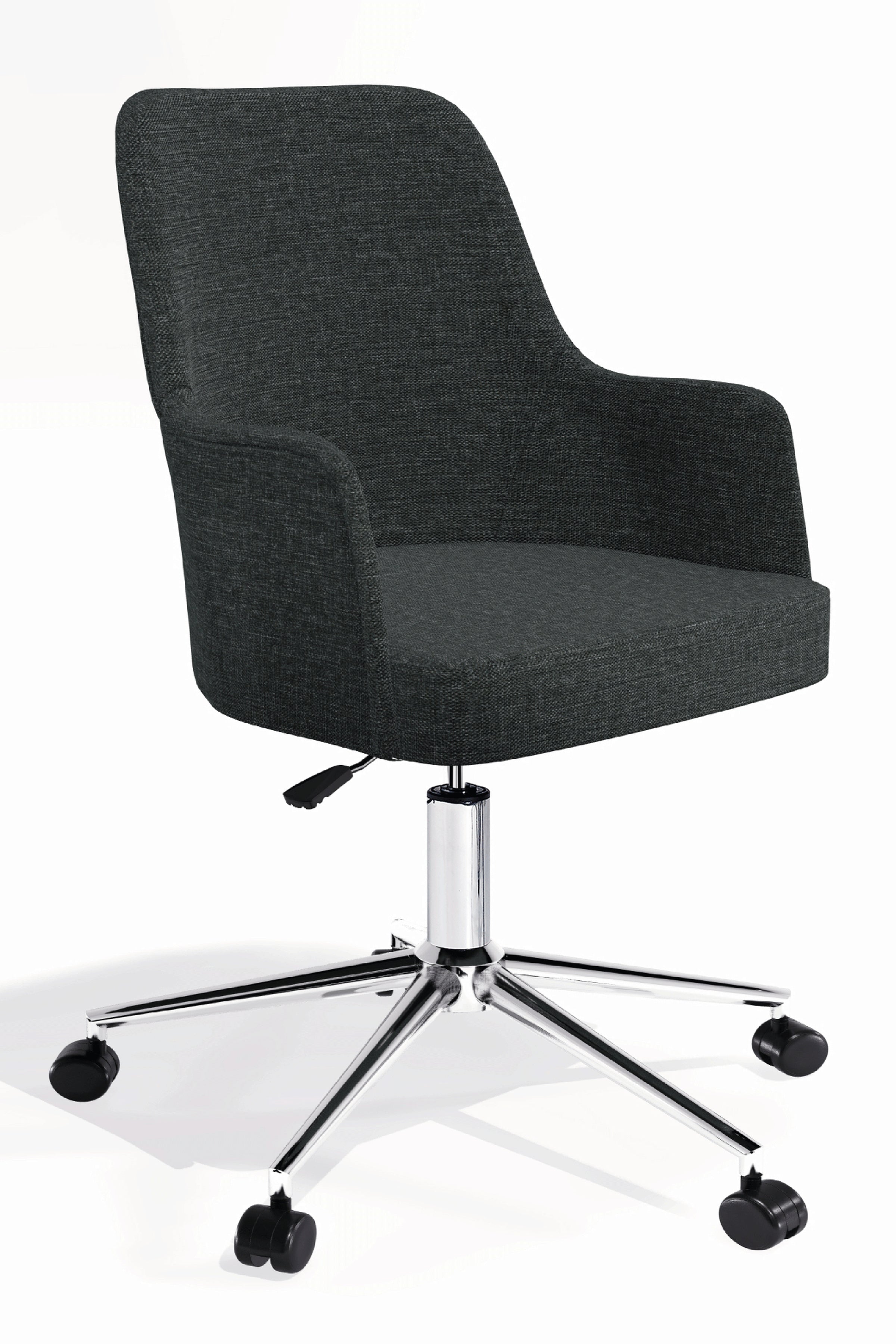 Louis Çalışma Sandalyesi – Silinebilir Keten Kumaş (Koyu Gri - Krom Ayak)