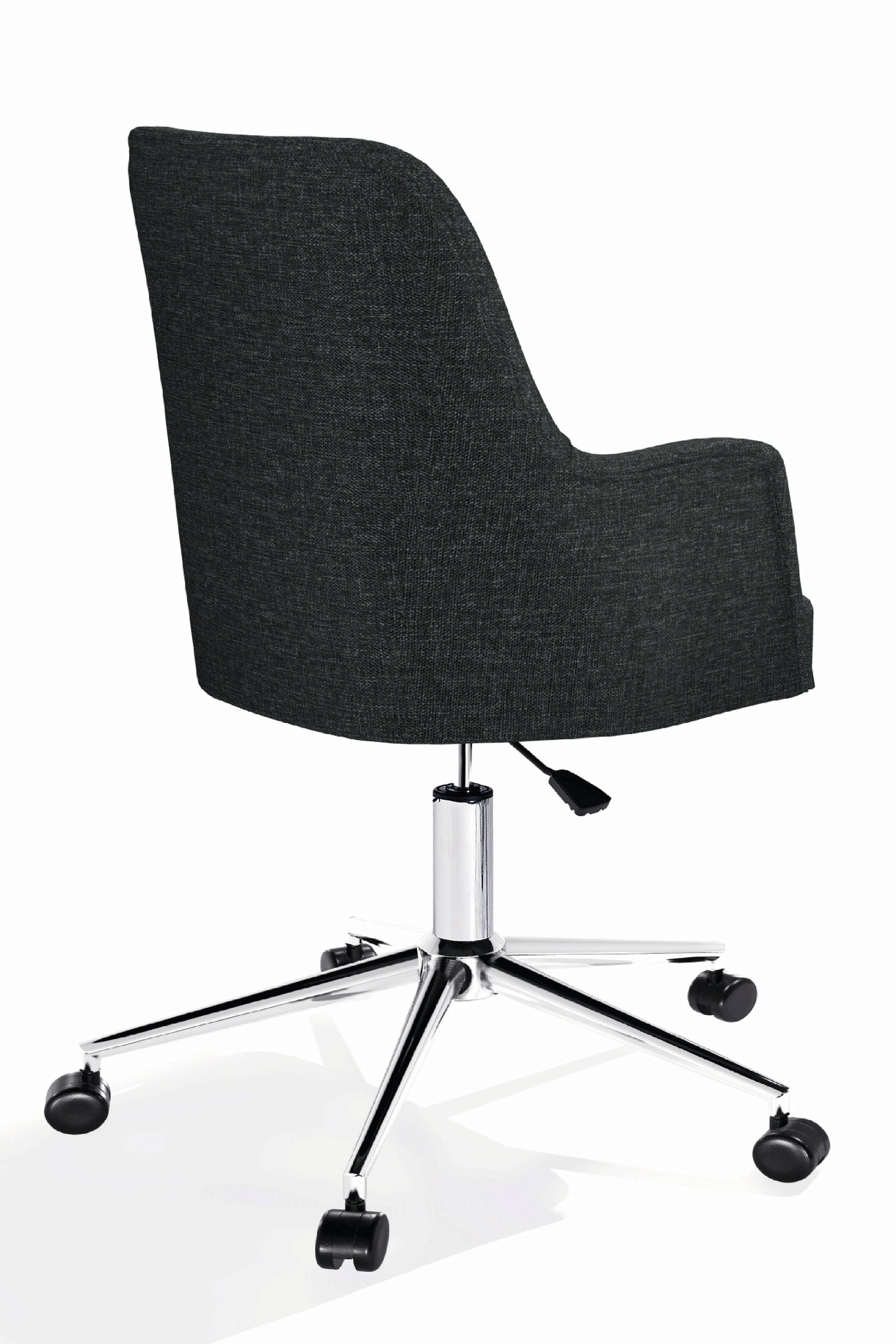 Louis Çalışma Sandalyesi – Silinebilir Keten Kumaş (Koyu Gri - Krom Ayak)